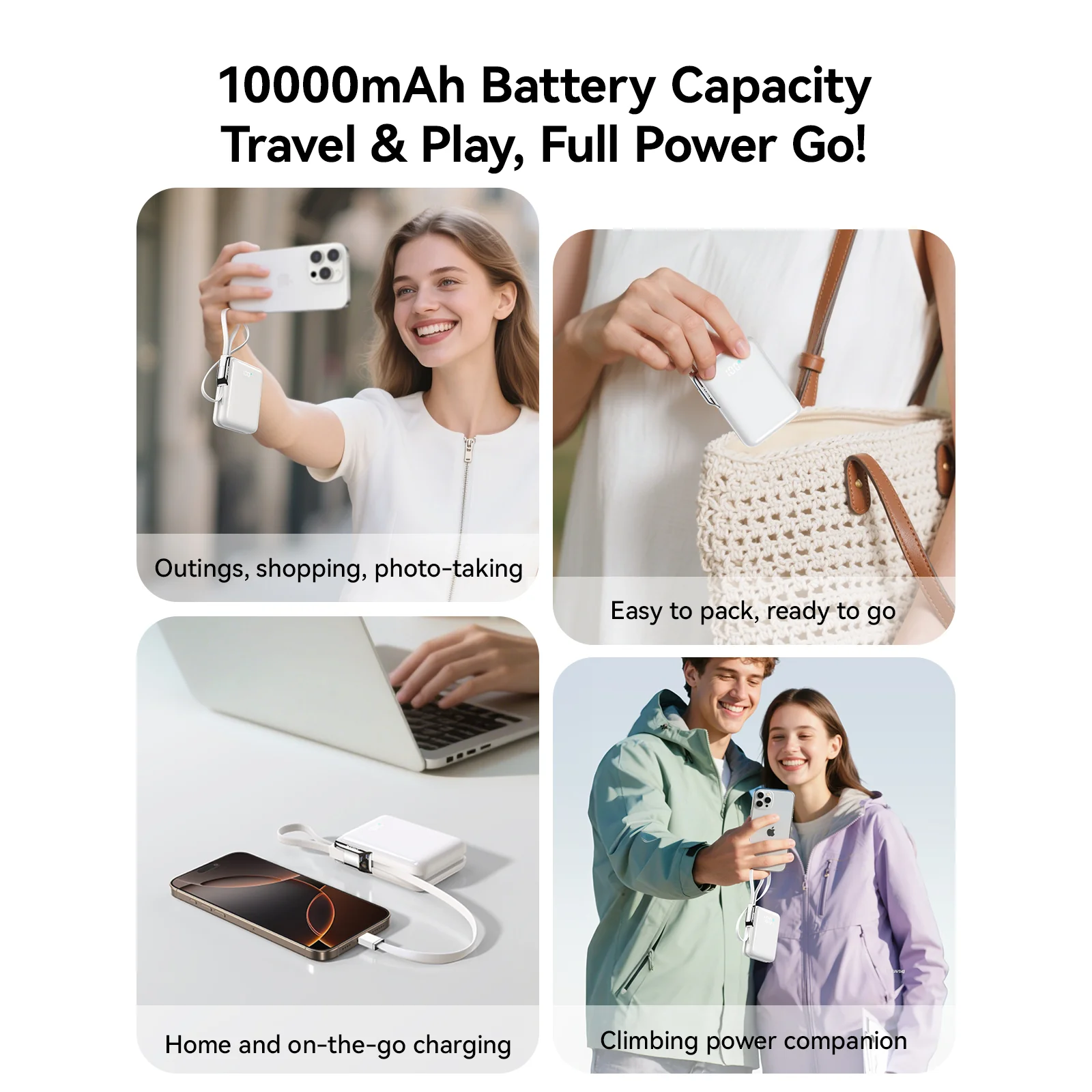 JR-PBF27 Pro 30W Power Bank with Built-in Type-C Cable & Extra C-to-L Cable 10000mAh-White - Image 8