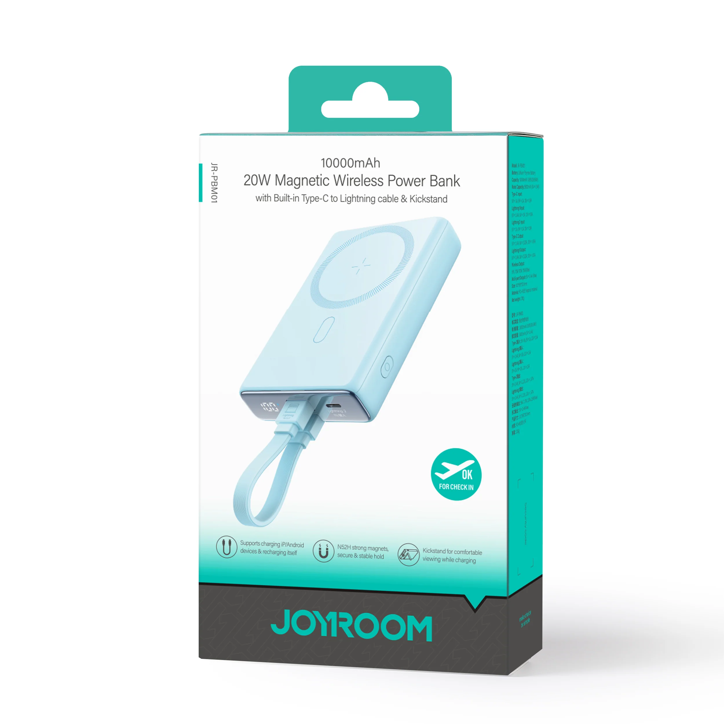 JR-PBM01 20W Magnetic Wireless Power Bank with Built-in Cable&Kickstand 10000mAh - Image 7