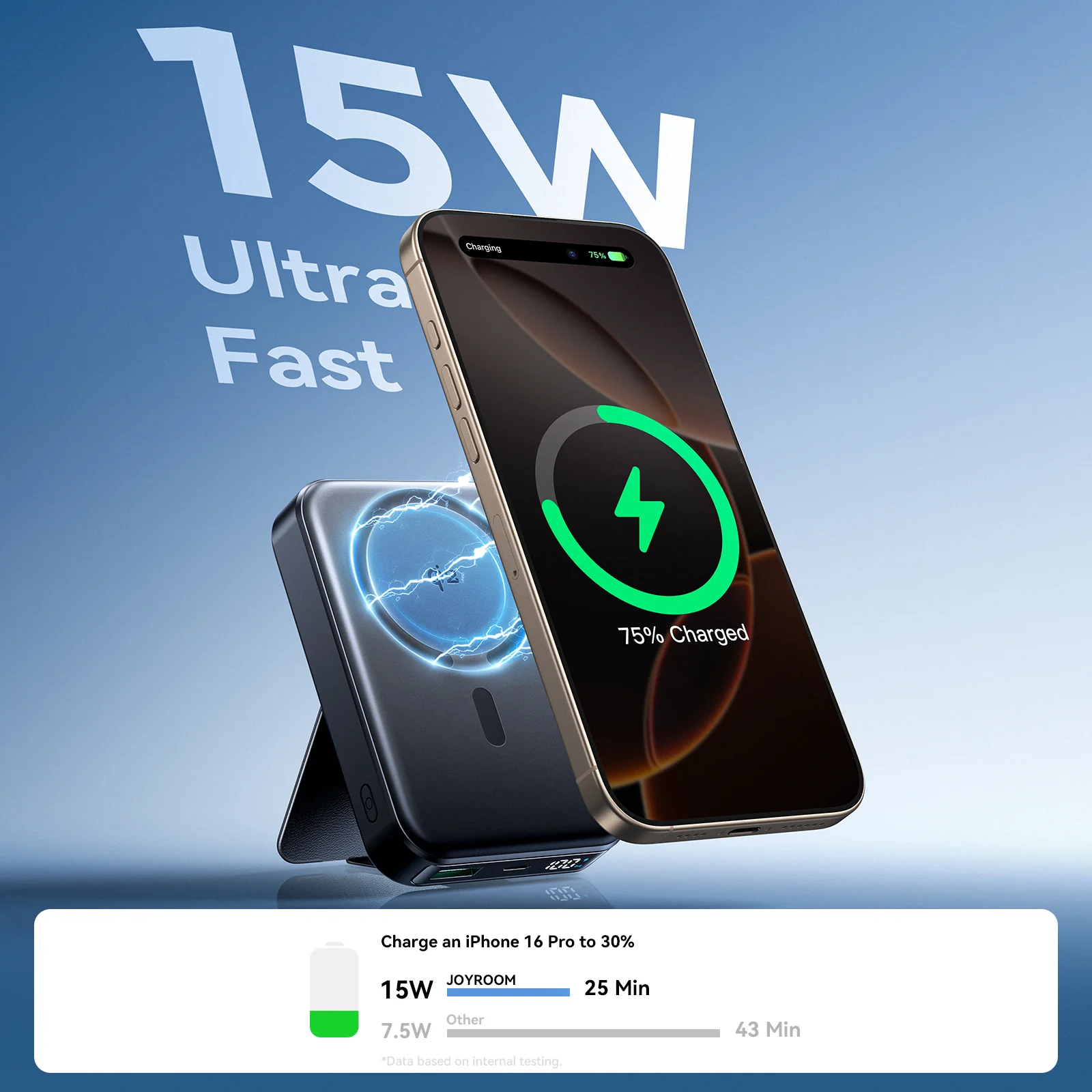 JR-PBM11 QI2 22.5W Magnetic Wireless Power Bank with Holder 10000mAh-Black - Image 6