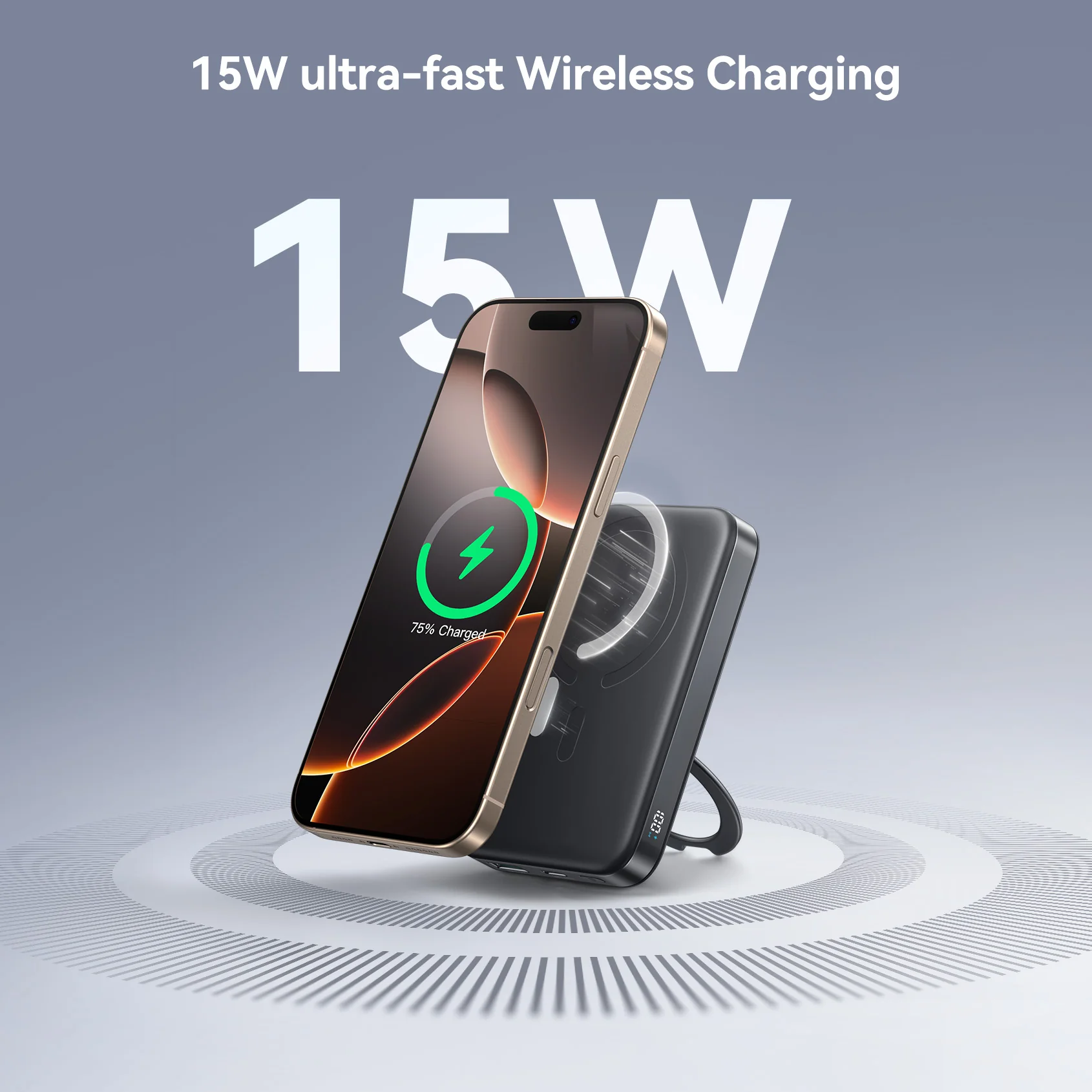 JR-PBM12 22.5W Magnetic Wireless Power Bank with Ring Holder 10000mAh-Black - Image 3