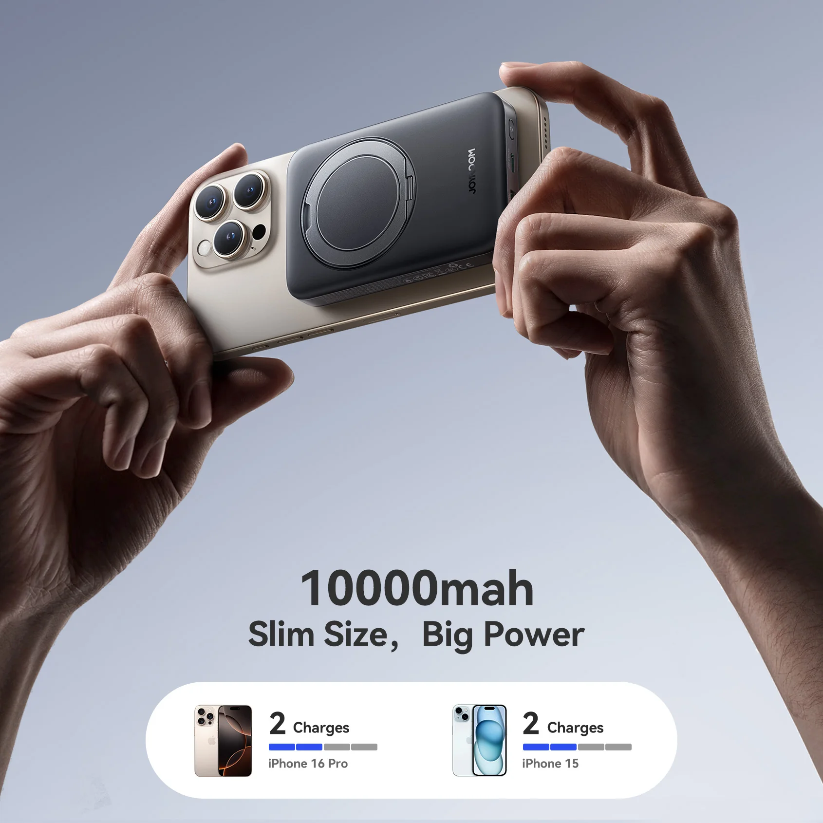 JR-PBM12 22.5W Magnetic Wireless Power Bank with Ring Holder 10000mAh-Black - Image 6