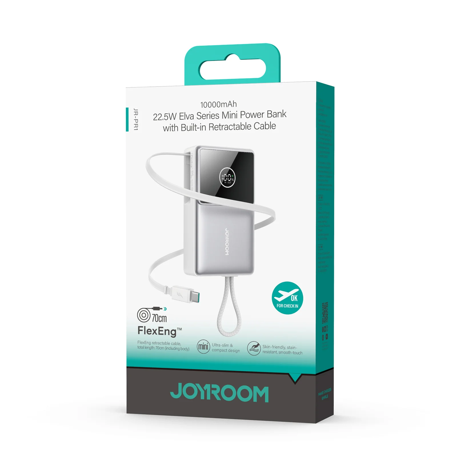 JR-PR1 22.5W Built-in Retractable Cable Powerbank10000mAh - Image 3