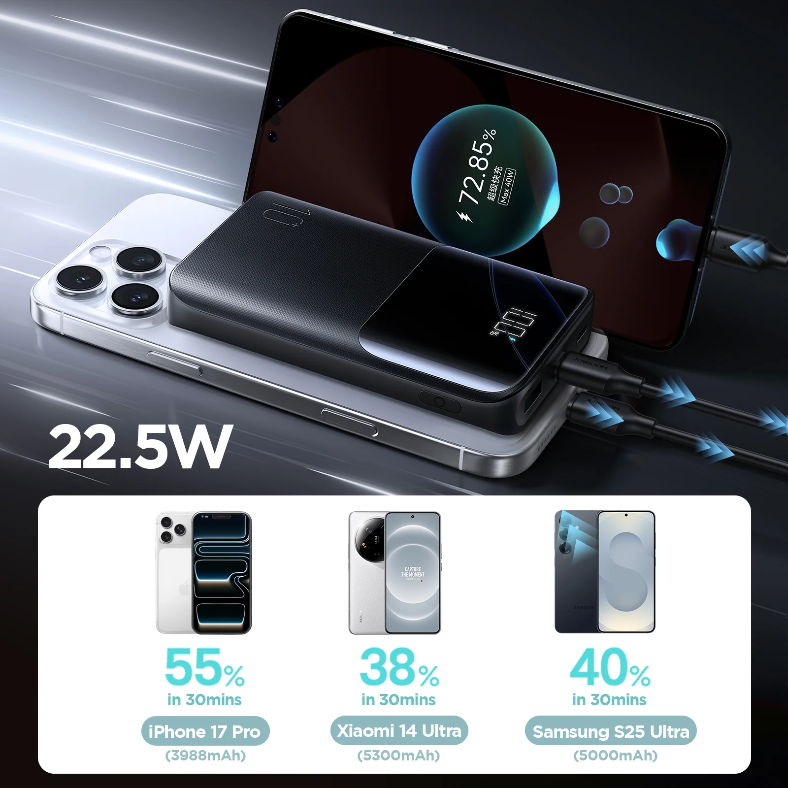 JR-QP191 Mini Star Series Mini 22.5W Digital Display Fast Charging Power Bank 10,000mAh - Image 11