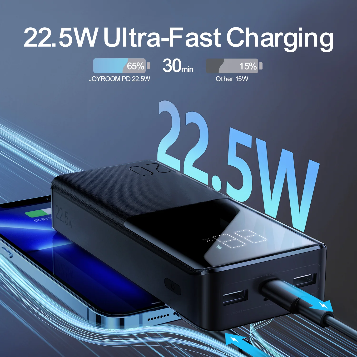 JR-QP192 20000mah 22.5W fast charging powerbank with LCD display - Image 3