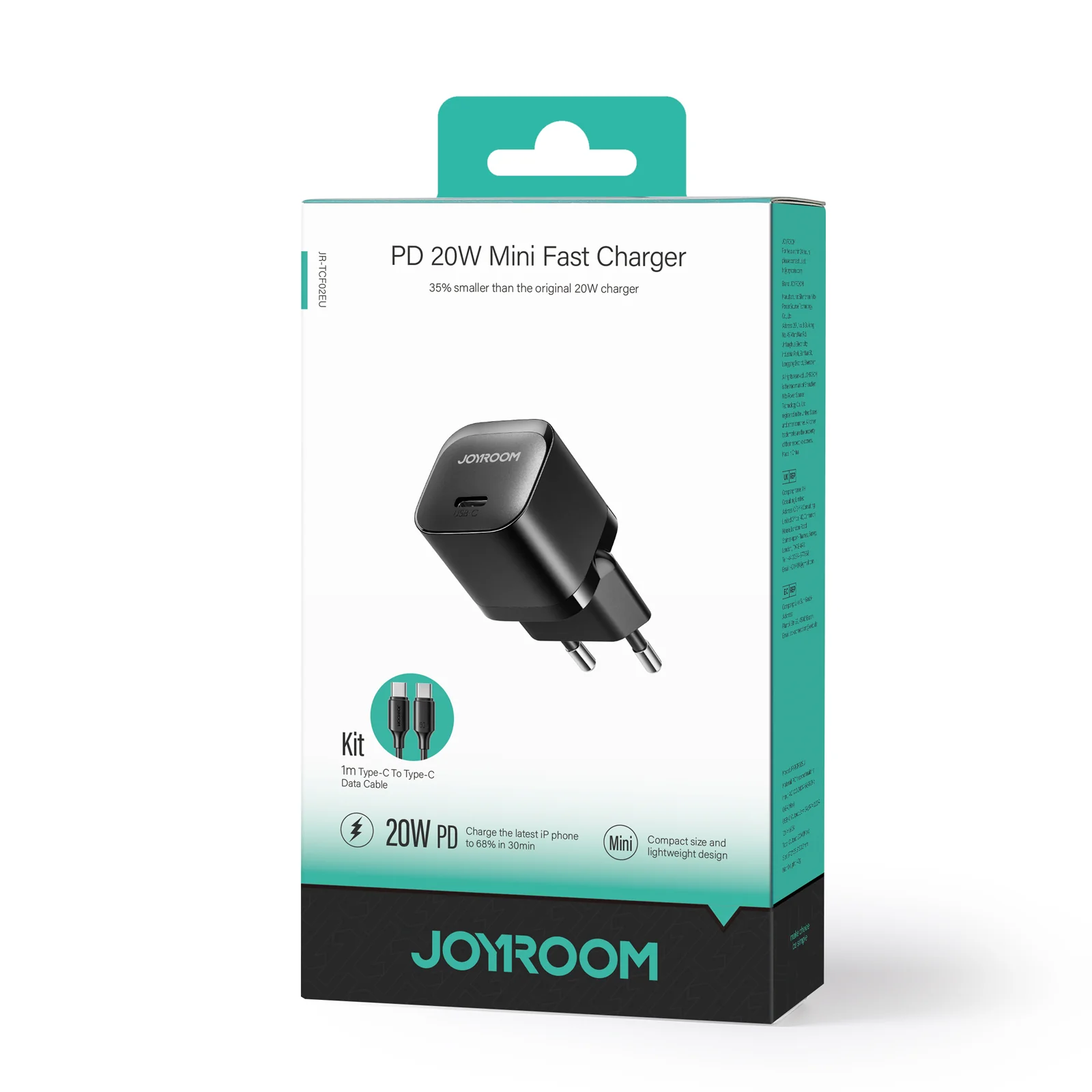JR-TCF02 PD 20W mini Charger-Black (EU/UK/US)+C to C Cable 1m - Image 6