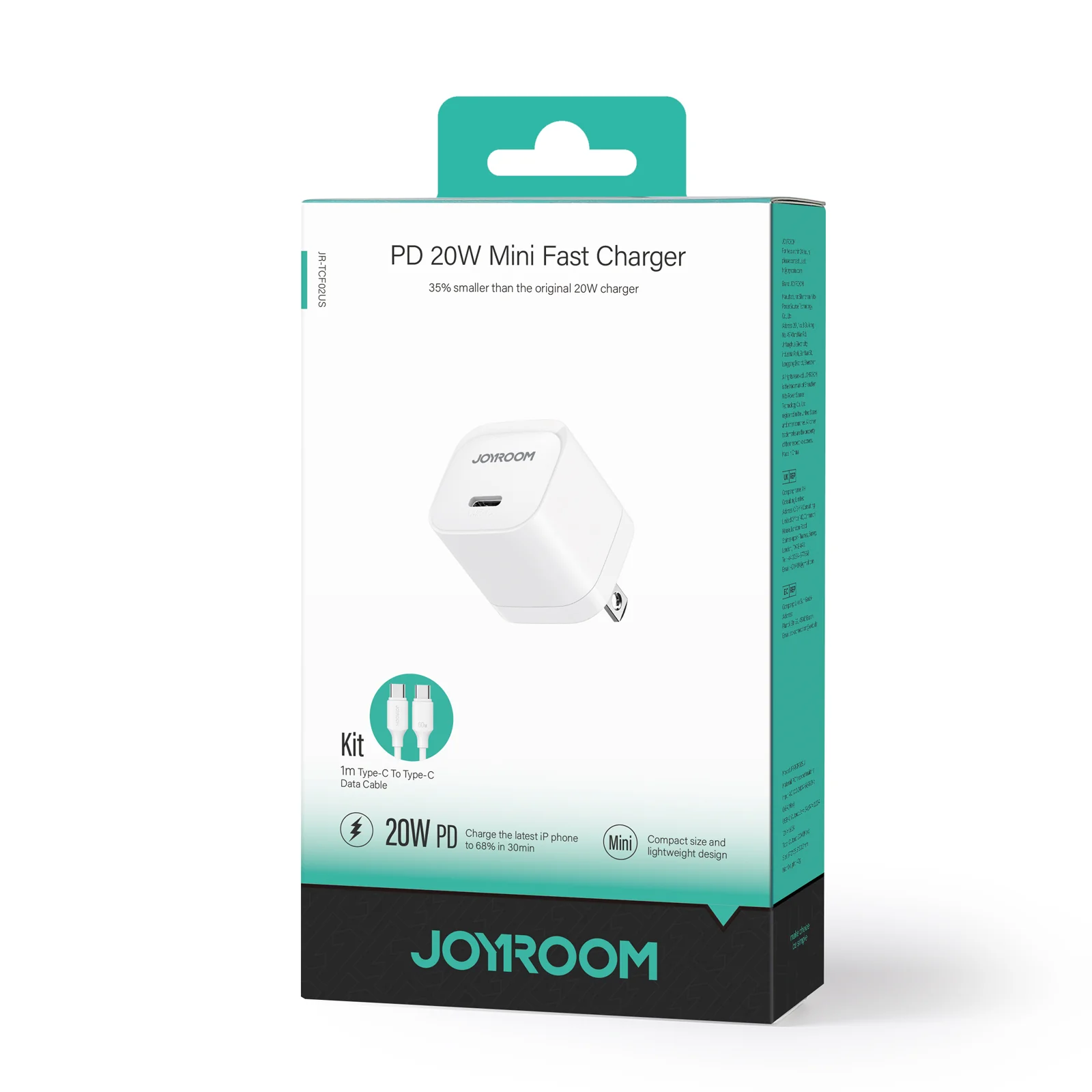 JR-TCF02 PD 20W mini Charger-Black (EU/UK/US)+C to C Cable 1m - Image 8