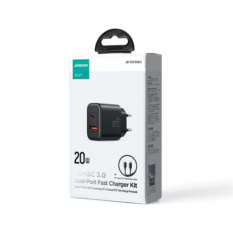 JR-TCF05 20W PD+QC Charger+C to L Cable-EU/UK/US-White/Black - Image 10