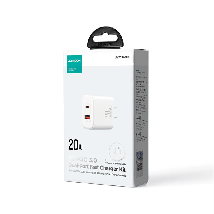 JR-TCF05 20W PD+QC Charger+C to L Cable-EU/UK/US-White/Black - Image 12