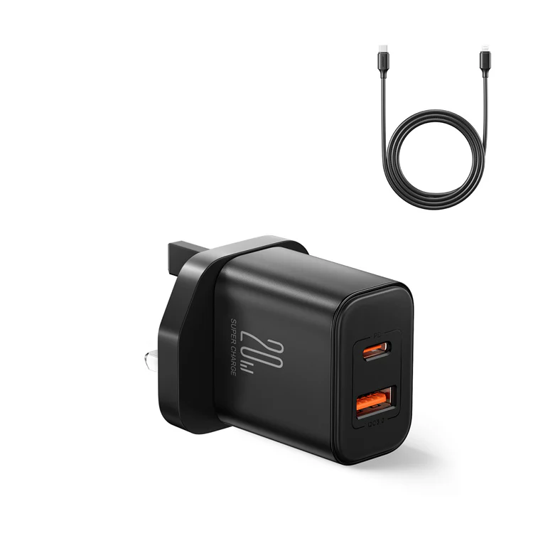 JR-TCF05 20W PD+QC Charger+C to L Cable-EU/UK/US-White/Black - Image 2