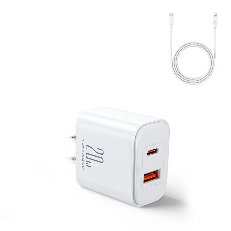 JR-TCF05 20W PD+QC Charger+C to L Cable-EU/UK/US-White/Black - Image 5