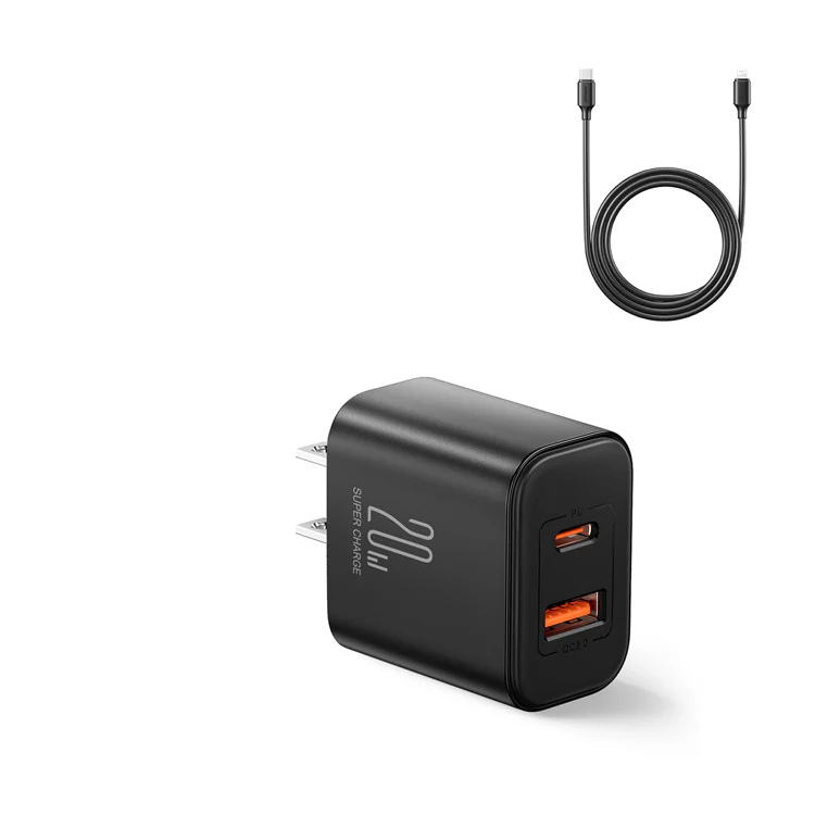 JR-TCF05 20W PD+QC Charger+C to L Cable-EU/UK/US-White/Black - Image 6