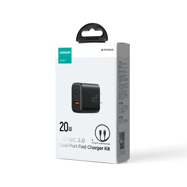 JR-TCF05 20W PD+QC Charger+C to L Cable-EU/UK/US-White/Black - Image 7
