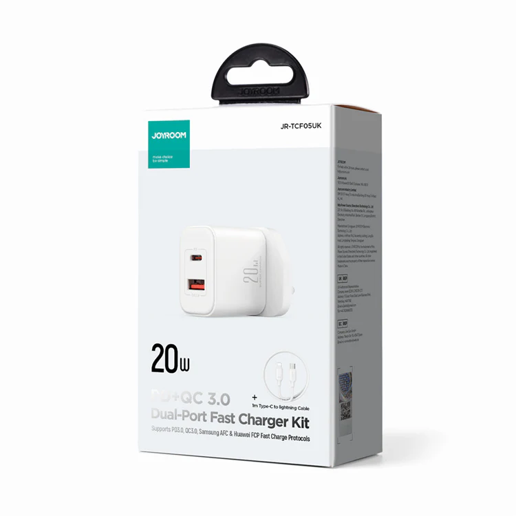 JR-TCF05 20W PD+QC Charger+C to L Cable-EU/UK/US-White/Black - Image 8