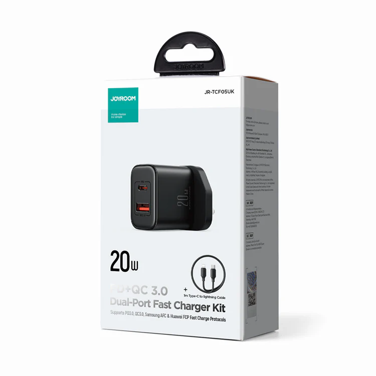JR-TCF05 20W PD+QC Charger+C to L Cable-EU/UK/US-White/Black - Image 9