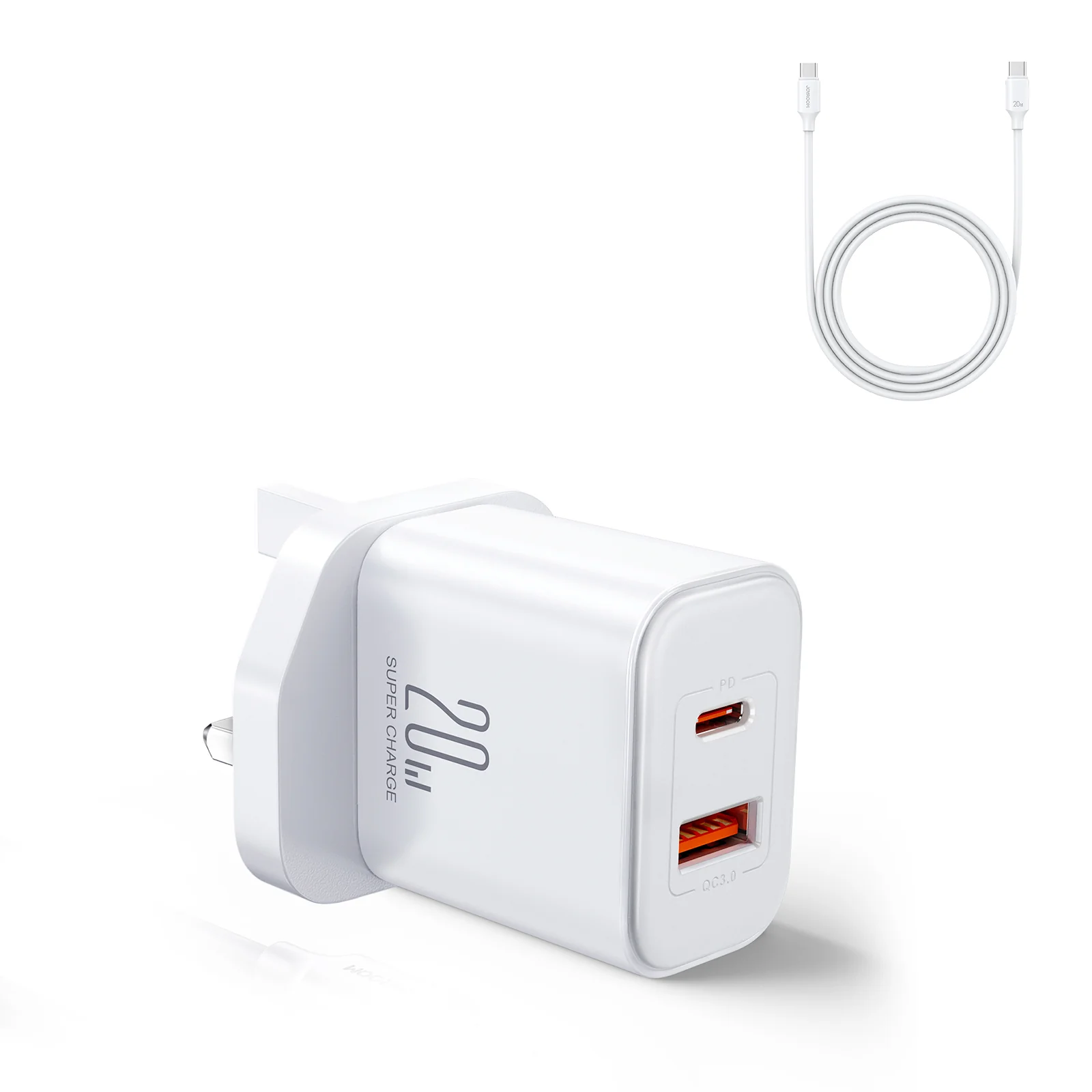 JR-TCF05 20W PD+QC Charger-White(EU/UK/US)+C to C Cable1m - Image 4