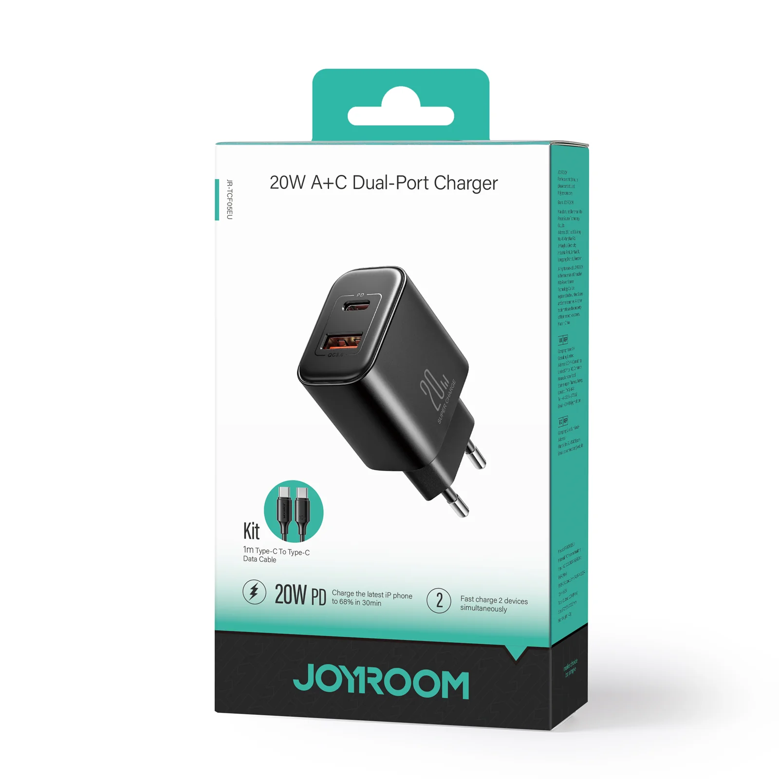 JR-TCF05 20W PD+QC Charger-White(EU/UK/US)+C to C Cable1m - Image 6