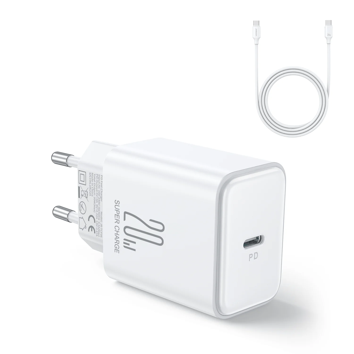 JR-TCF06 PD 20W Charger-White (EU)+C to C Cable 1m - Image 4