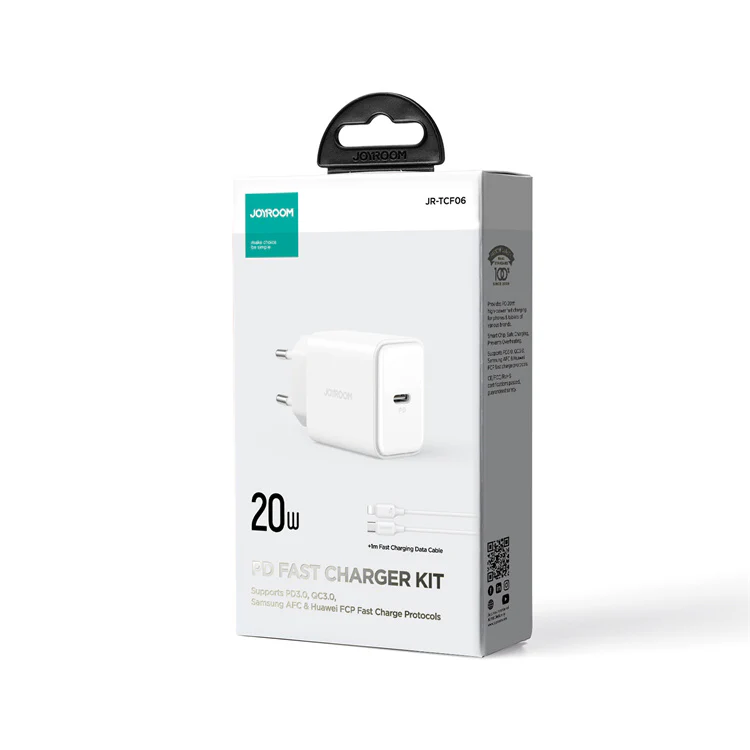 JR-TCF06 PD 20W Charger+C to L Cable 1m-EU/UK/US-White/Black - Image 10