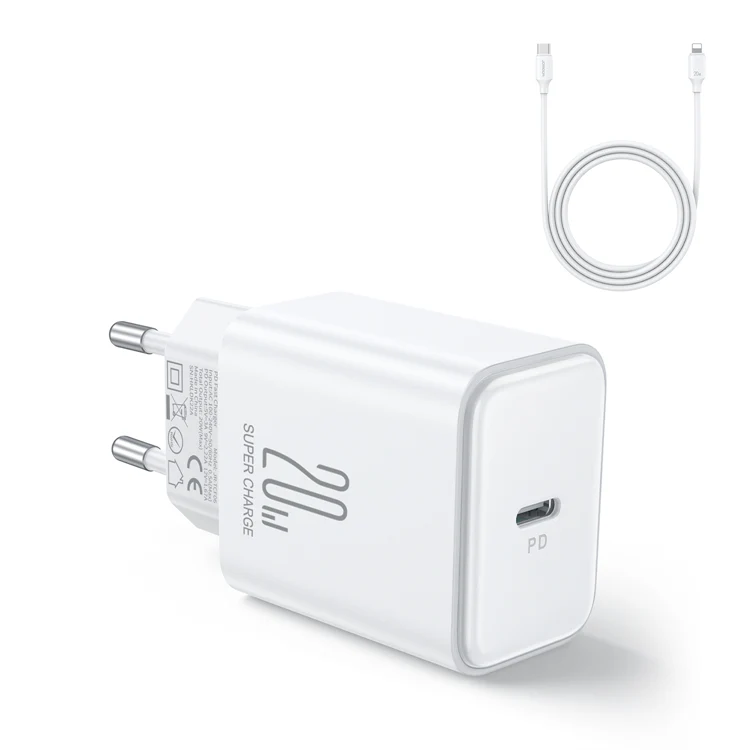 JR-TCF06 PD 20W Charger+C to L Cable 1m-EU/UK/US-White/Black - Image 3