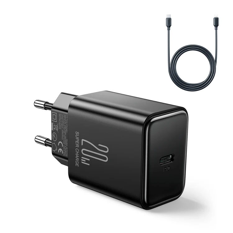JR-TCF06 PD 20W Charger+C to L Cable 1m-EU/UK/US-White/Black - Image 4