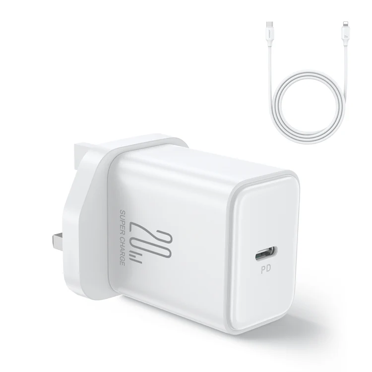 JR-TCF06 PD 20W Charger+C to L Cable 1m-EU/UK/US-White/Black - Image 5