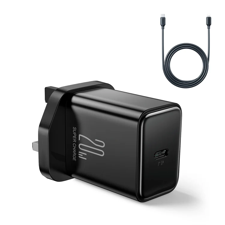 JR-TCF06 PD 20W Charger+C to L Cable 1m-EU/UK/US-White/Black - Image 6
