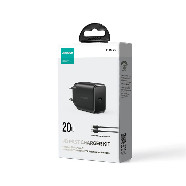 JR-TCF06 PD 20W Charger+C to L Cable 1m-EU/UK/US-White/Black - Image 9