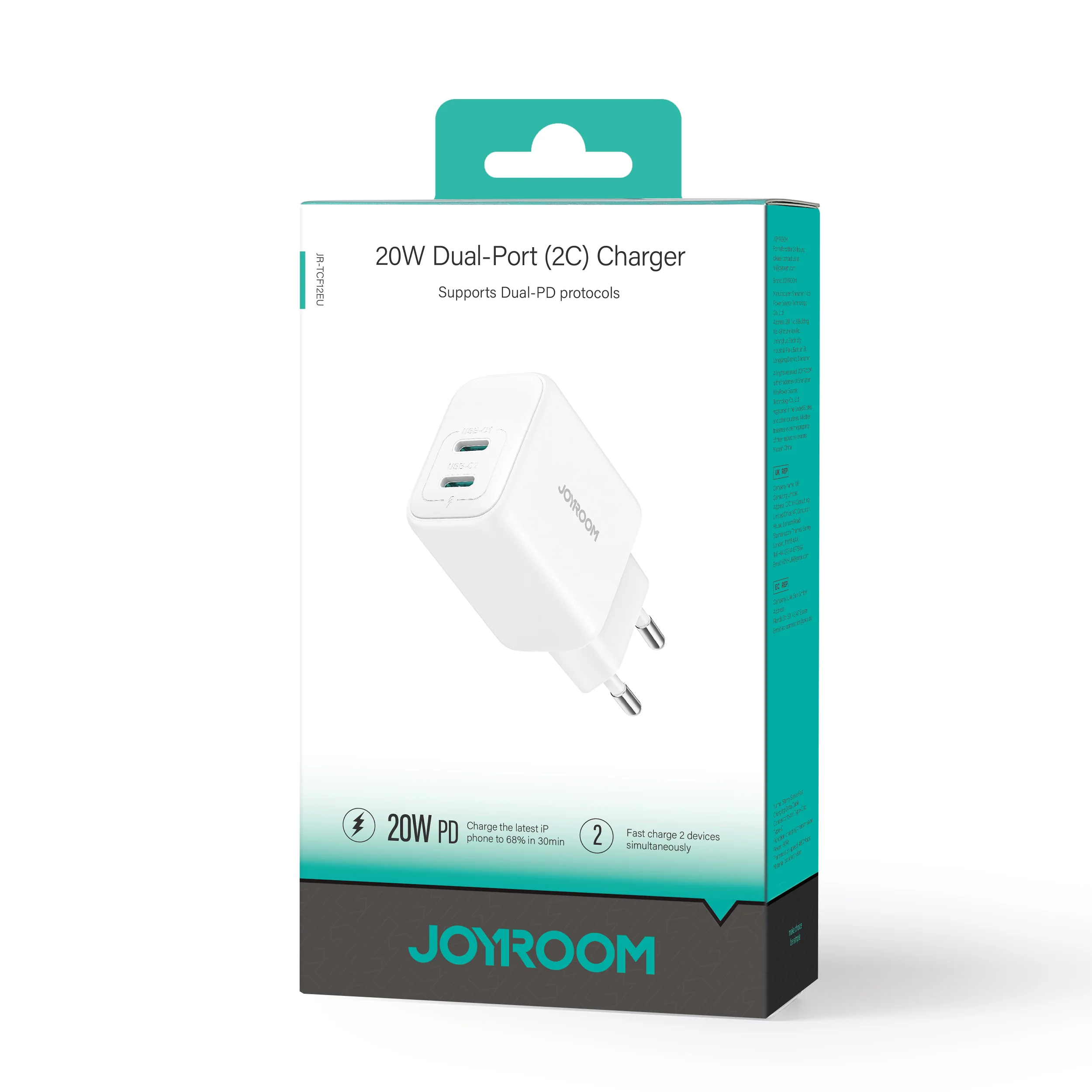JR-TCF12 20W Dual-Port (2C) Charger-White (EU) - Image 2