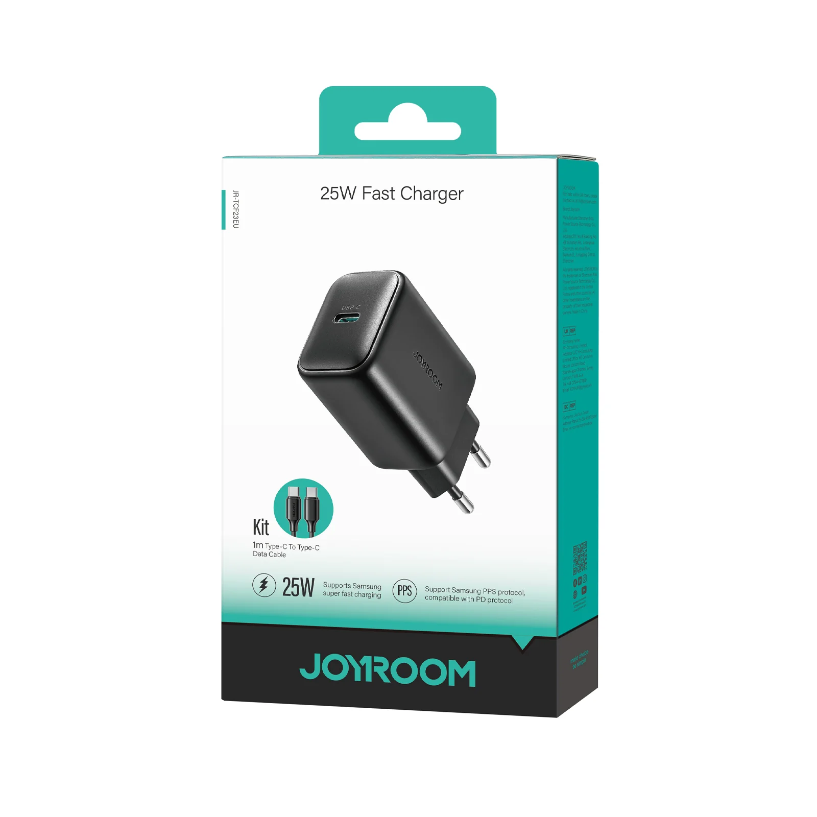 JR-TCF23 25W PD Charger-Black (EU/UK)+C to C Cable 1m - Image 4