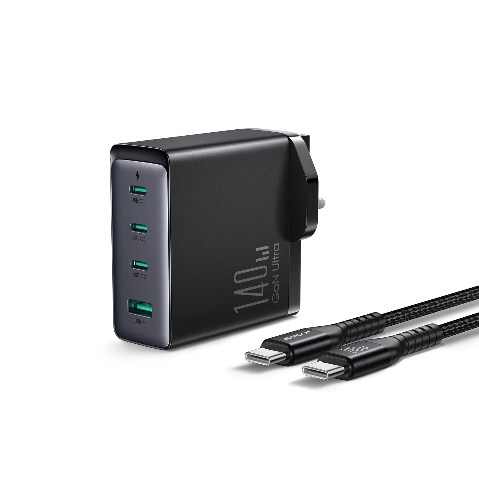 JR-TCG05 140W GaN 3C1A Fast Charger-Black+240W C to C Cable 1.2m-Black-US/UK/EU - Image 3