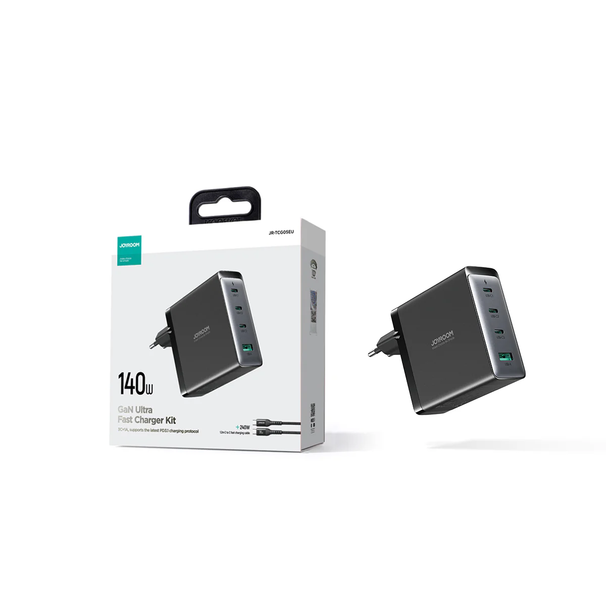 JR-TCG05 140W GaN 3C1A Fast Charger-Black+240W C to C Cable 1.2m-Black-US/UK/EU - Image 4