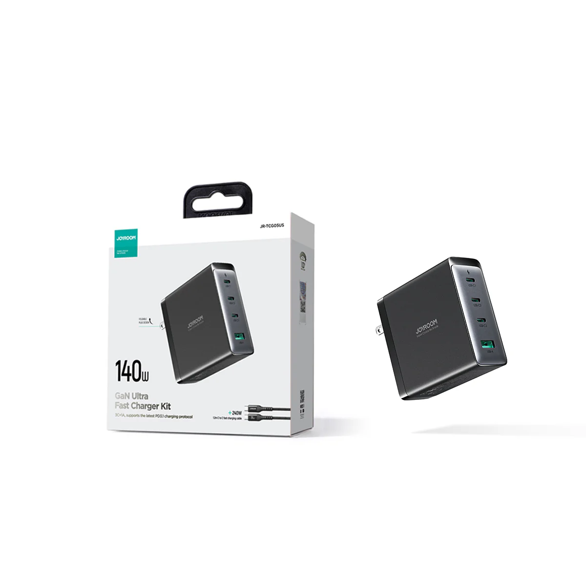 JR-TCG05 140W GaN 3C1A Fast Charger-Black+240W C to C Cable 1.2m-Black-US/UK/EU - Image 5