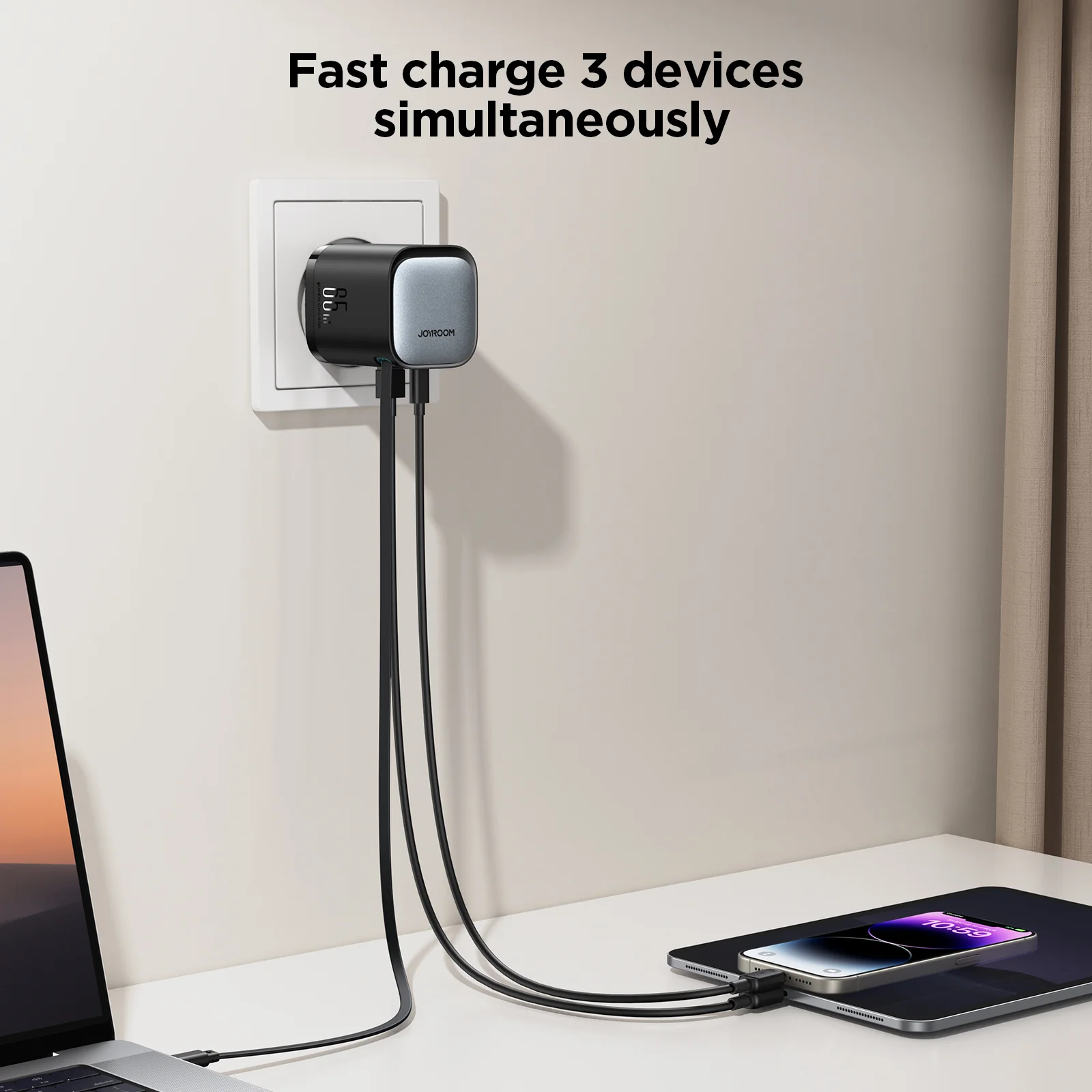 JR-TCL02 GaN 65W Charger with Retractable Cable(EU)-Black - Image 3