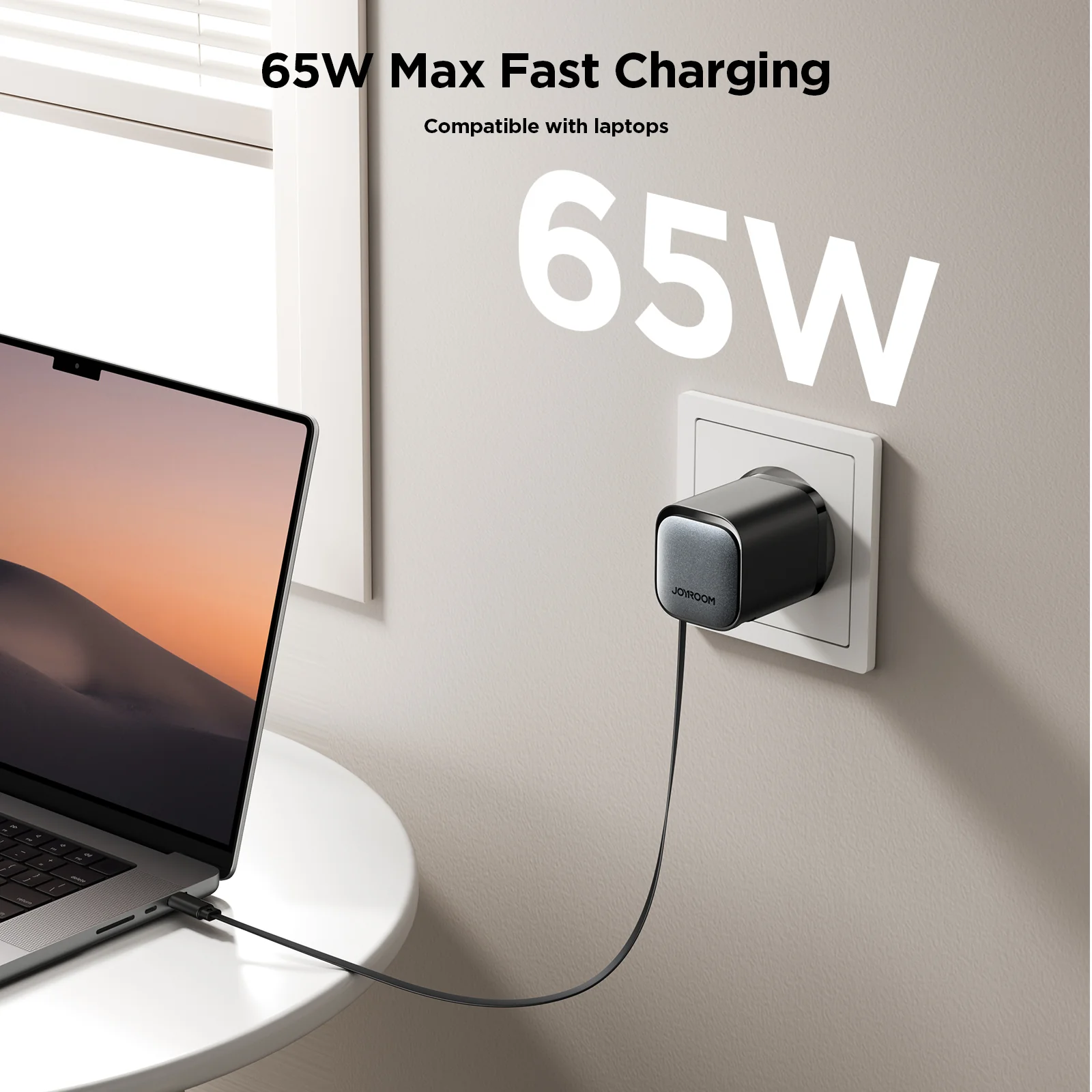 JR-TCL02 GaN 65W Charger with Retractable Cable(EU)-Black - Image 4