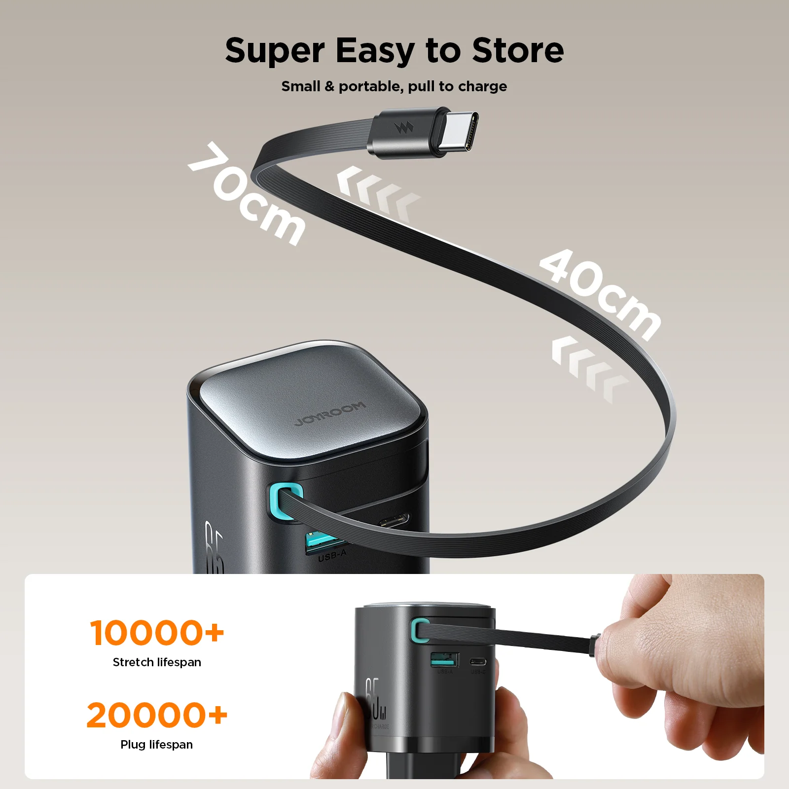 JR-TCL02 GaN 65W Charger with Retractable Cable(EU)-Black - Image 5