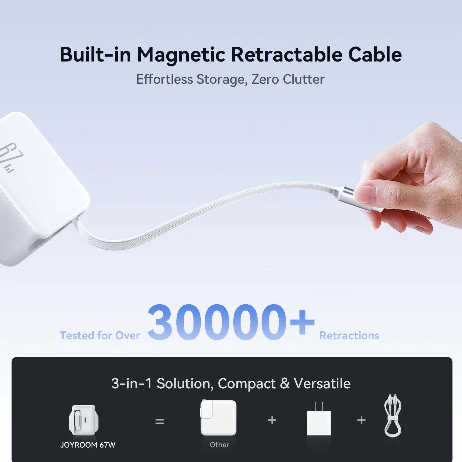 JR-TCL06 67W GaN Charger with Retractable Cable /EU/UK-White - Image 6