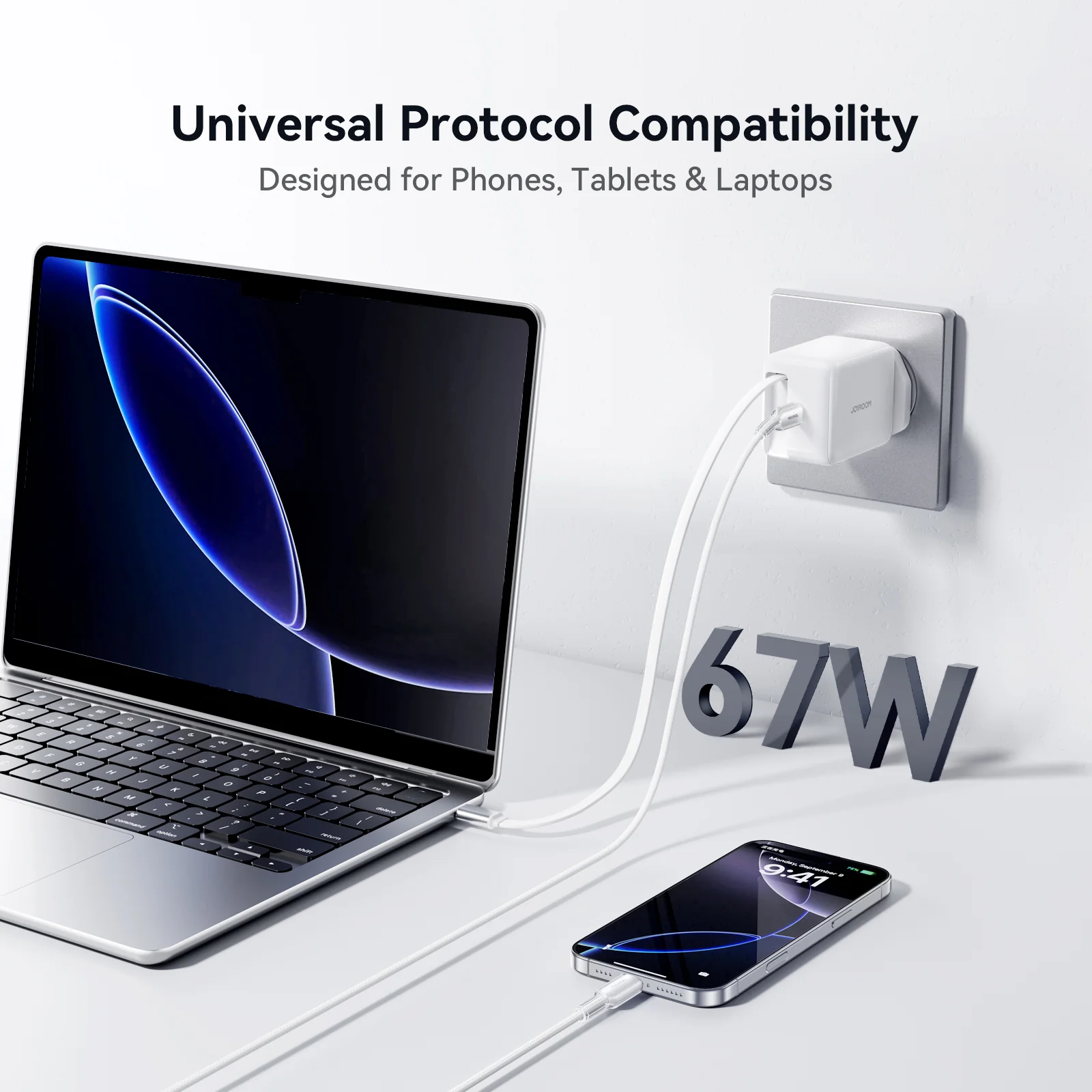 JR-TCL06 67W GaN Charger with Retractable Cable /EU/UK-White - Image 9