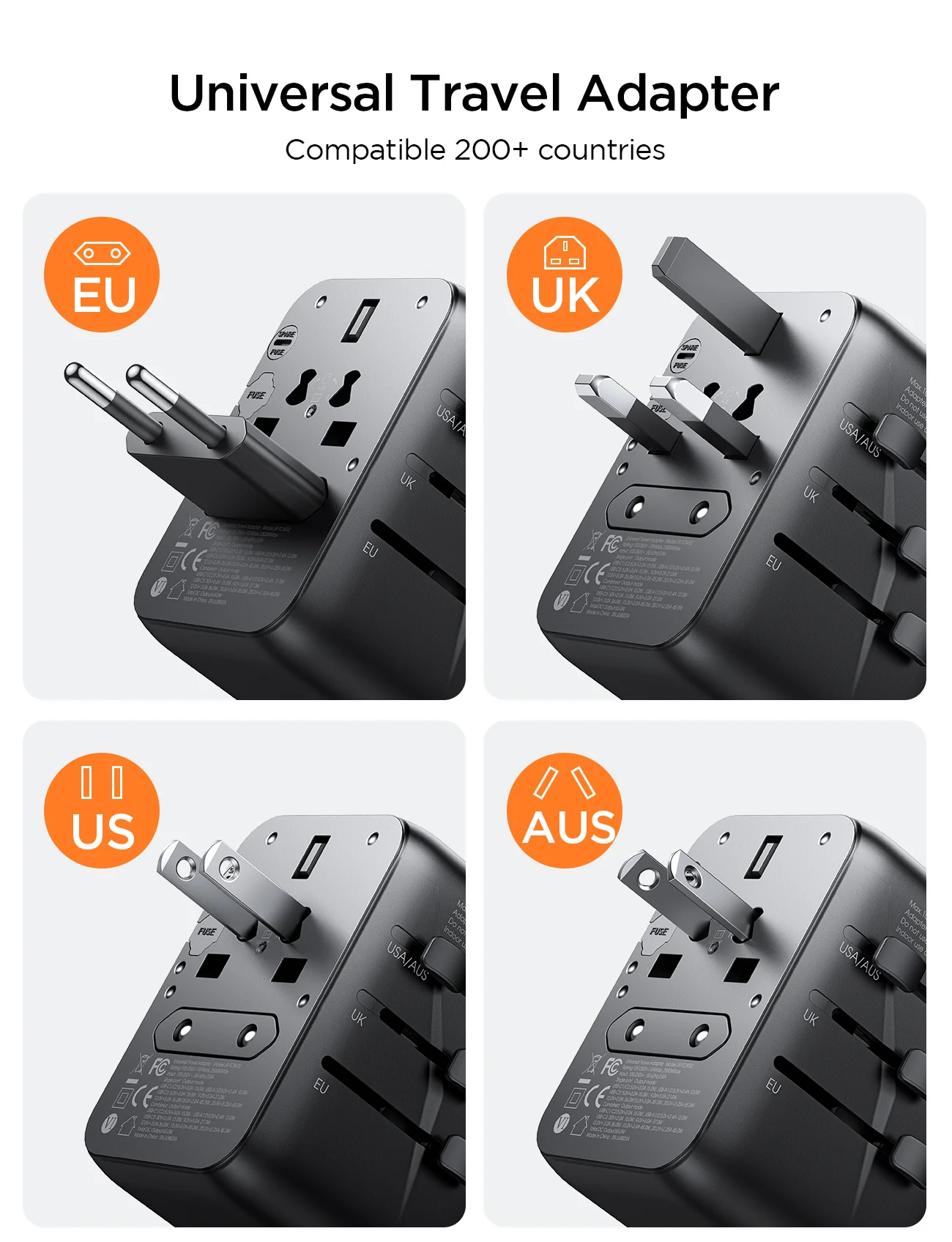 JR-TCW01 17W Universal Travel Adapter-Black - Image 2