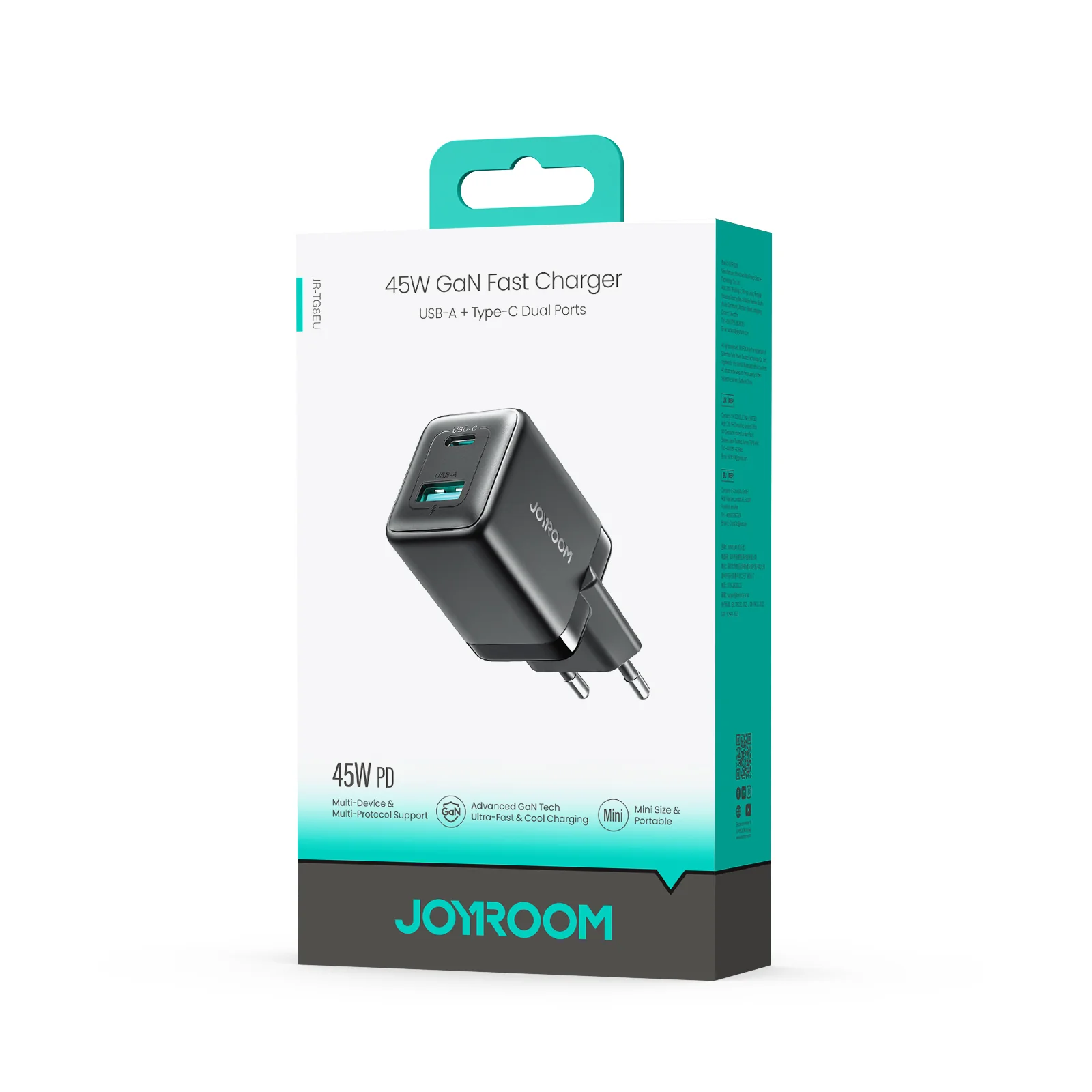 JR-TG8 45W A+C Dual Ports GaN Fast Charger UK/EU Black - Image 4