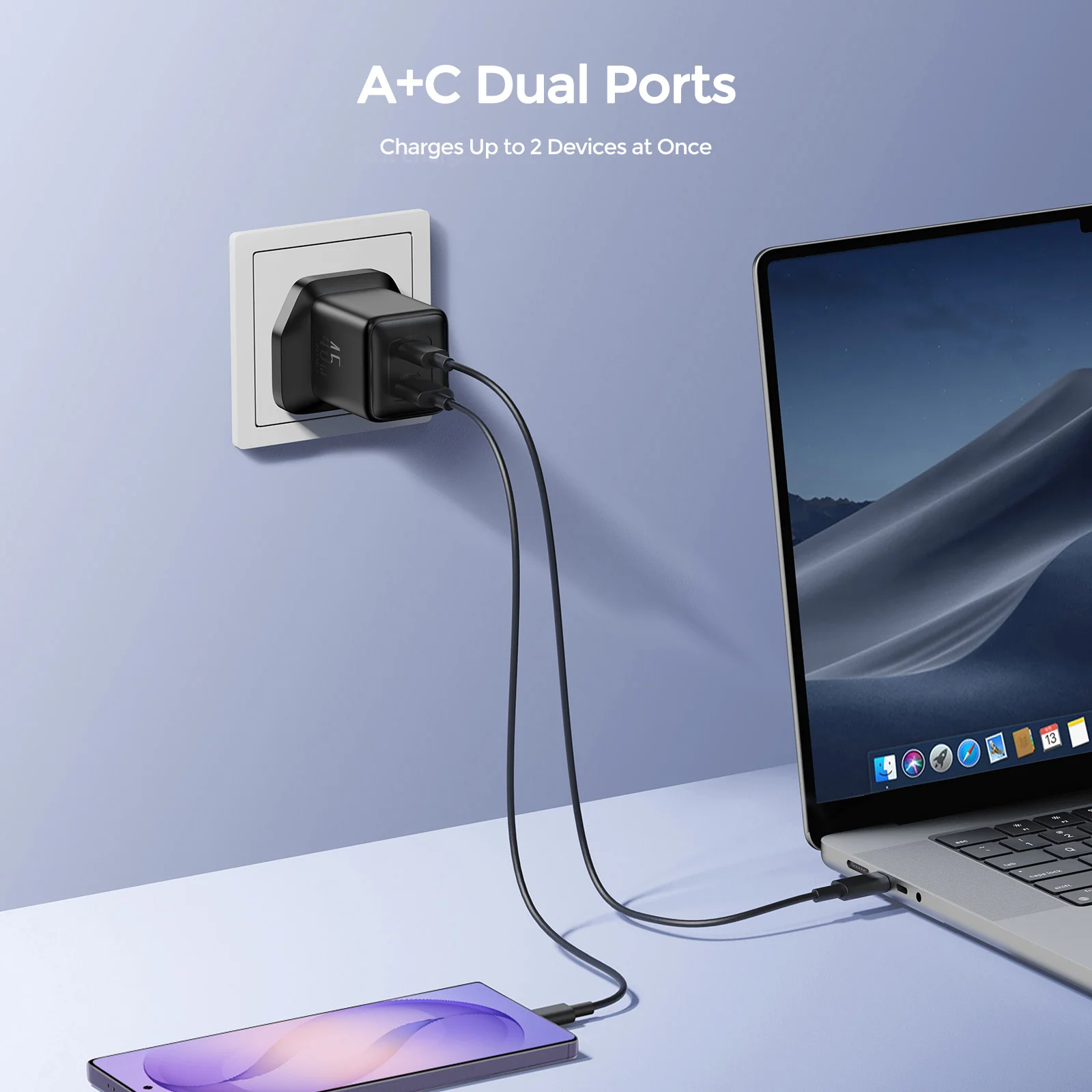 JR-TG8 45W A+C Dual Ports GaN Fast Charger UK/EU Black - Image 9