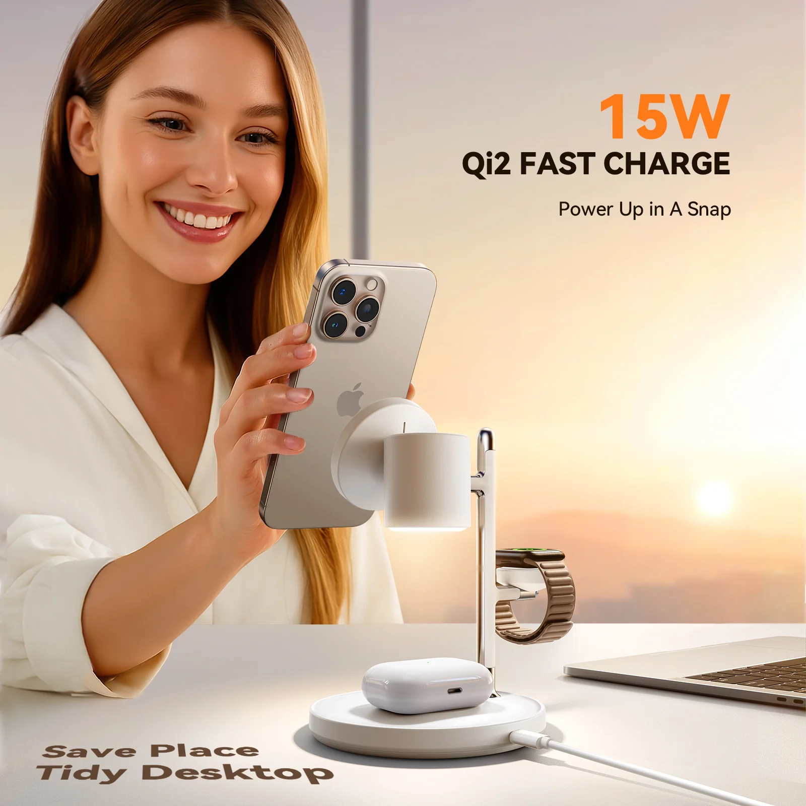 JR-W23 Qi2 4-in-1 Wireless Charger-White - Image 5