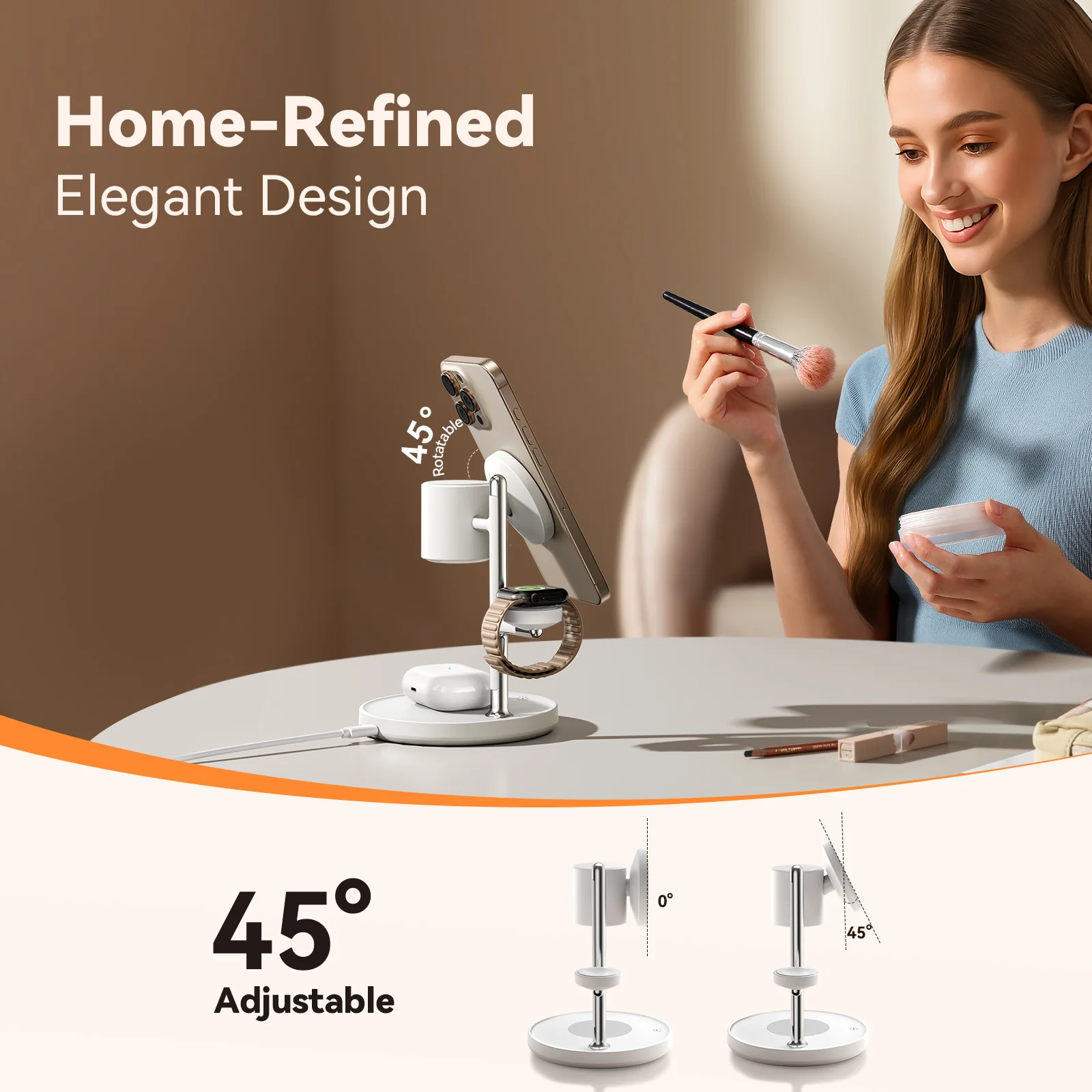 JR-W23 Qi2 4-in-1 Wireless Charger-White - Image 7