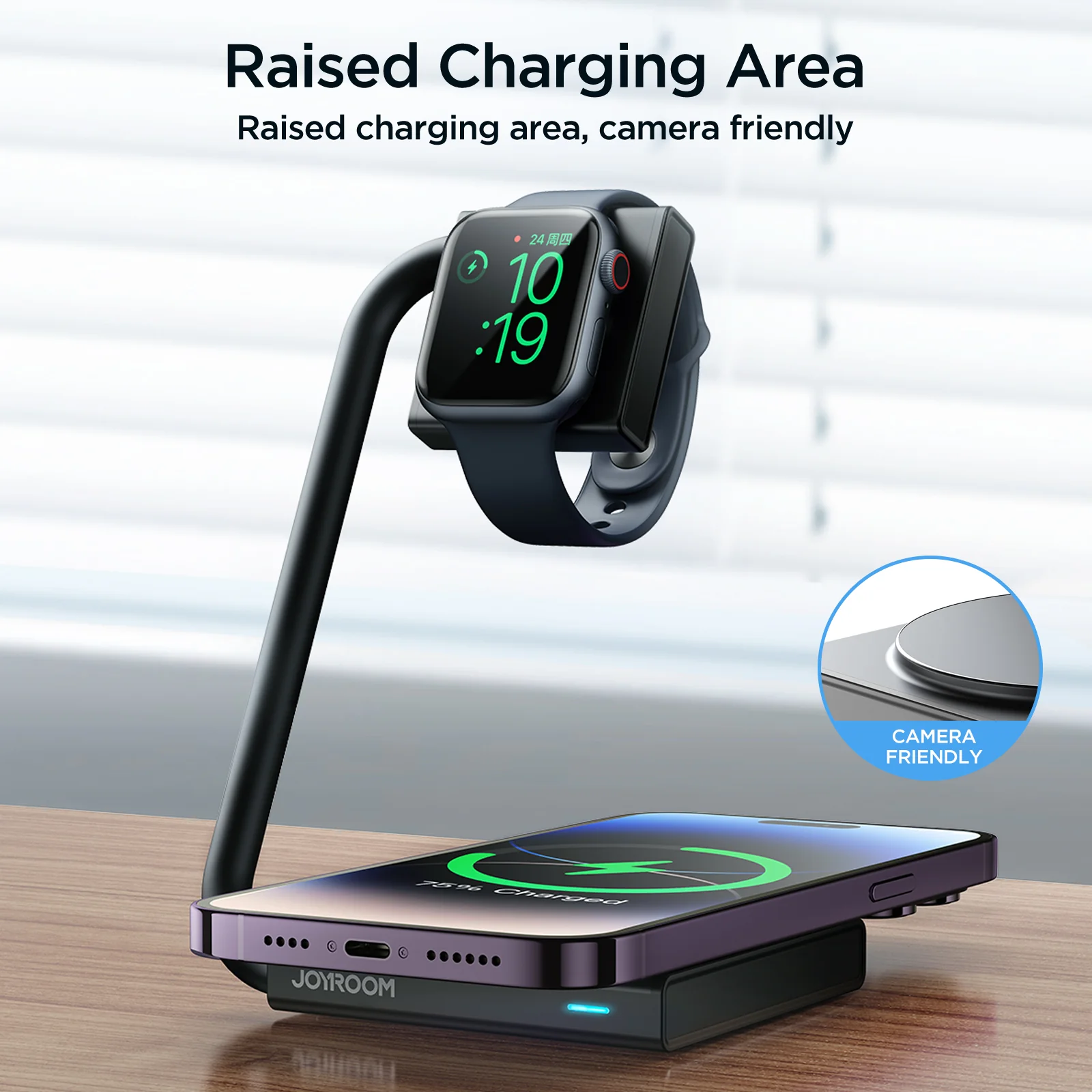 JR-WQN05 2 in 1 Foldable Wireless Charger-Black - Image 2
