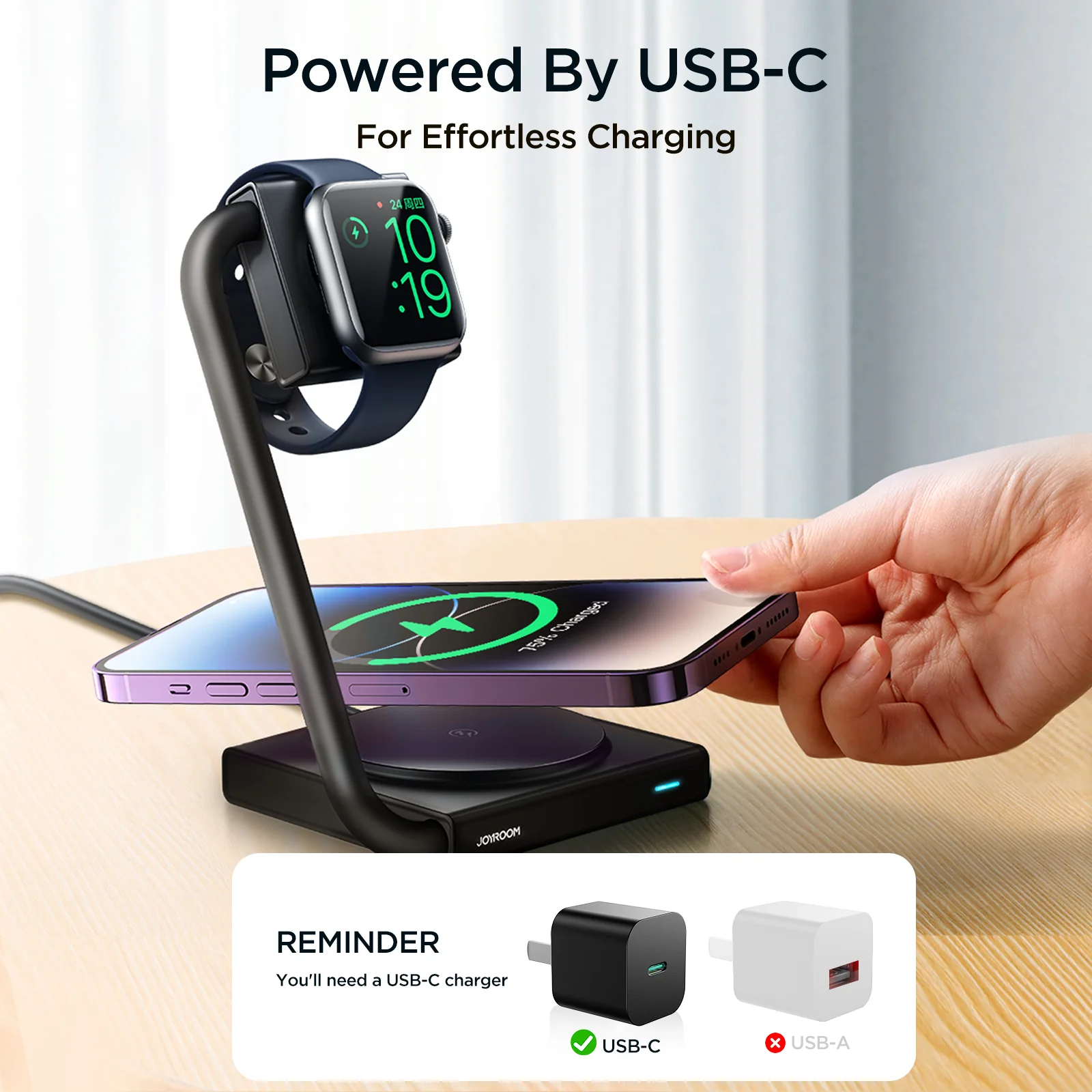 JR-WQN05 2 in 1 Foldable Wireless Charger-Black - Image 6