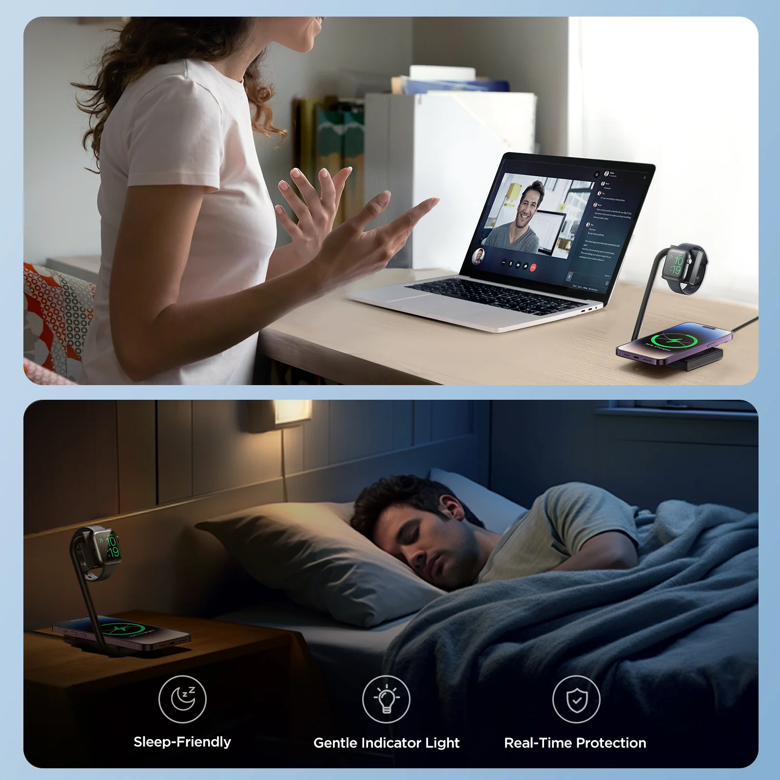 JR-WQN05 2 in 1 Foldable Wireless Charger-Black - Image 7