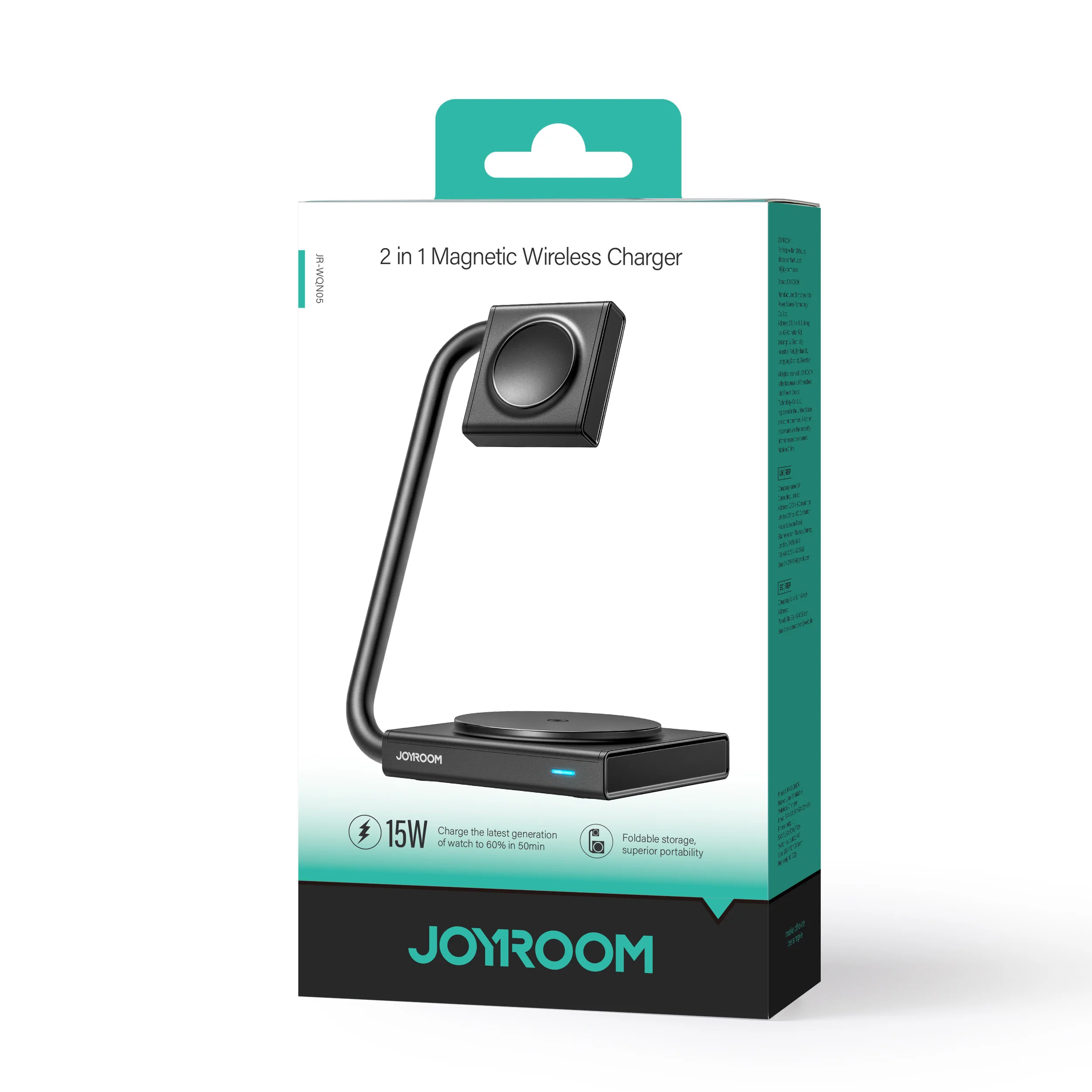 JR-WQN05 2 in 1 Foldable Wireless Charger-Black - Image 8