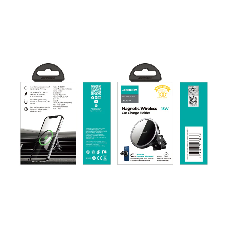 JR-ZS240 Magnetic wireless car charge holder Air Vent & dashboard - Image 3