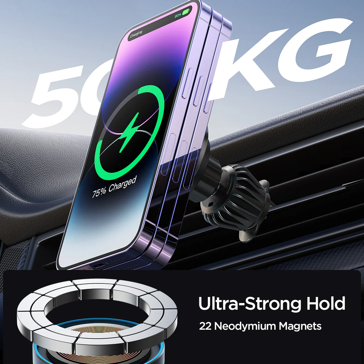 JR-ZS240 Pro magnetic wireless car charger-Black - Image 4
