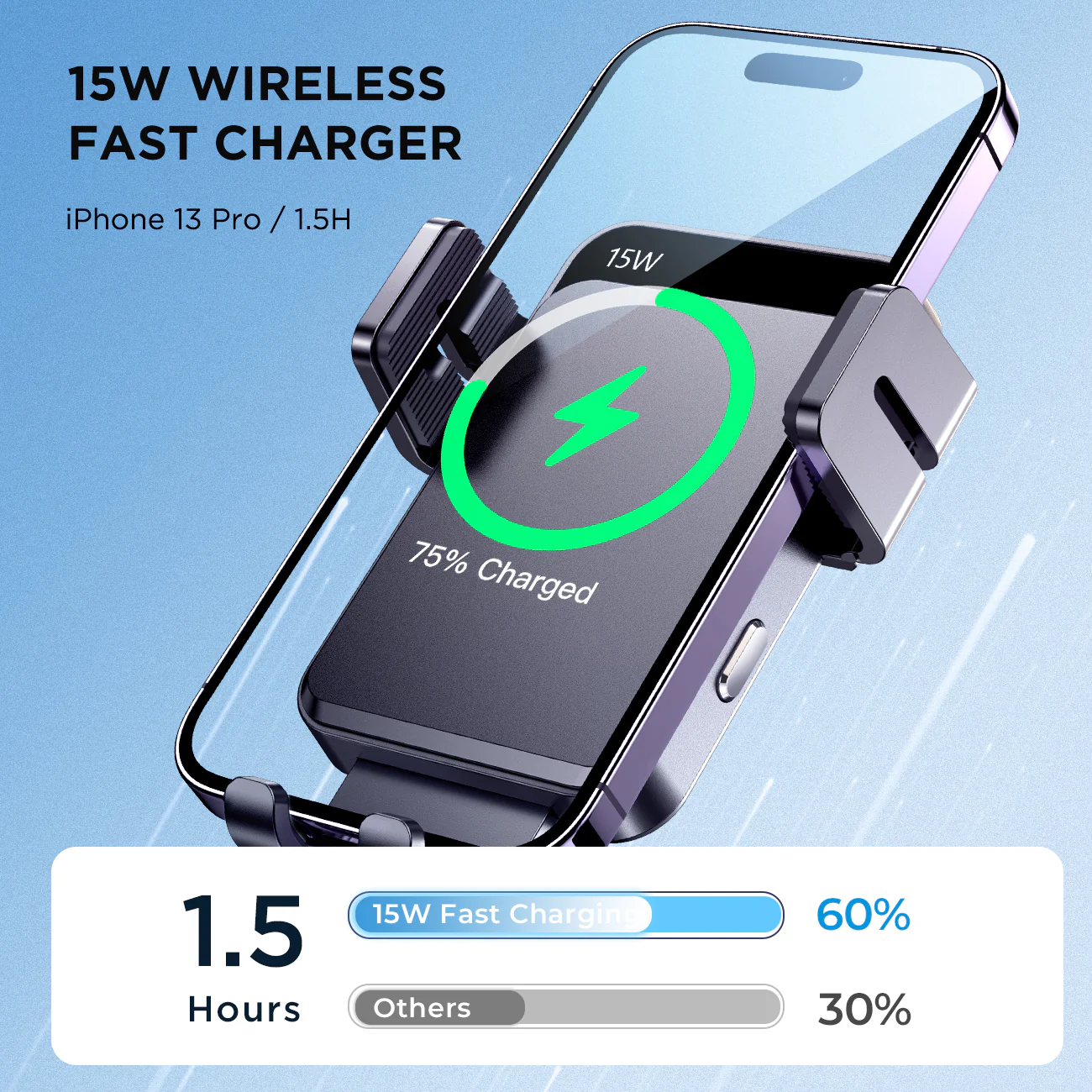 JR-ZS219 Three-axis electric wireless charging car holder （dashboard）Black - Image 3