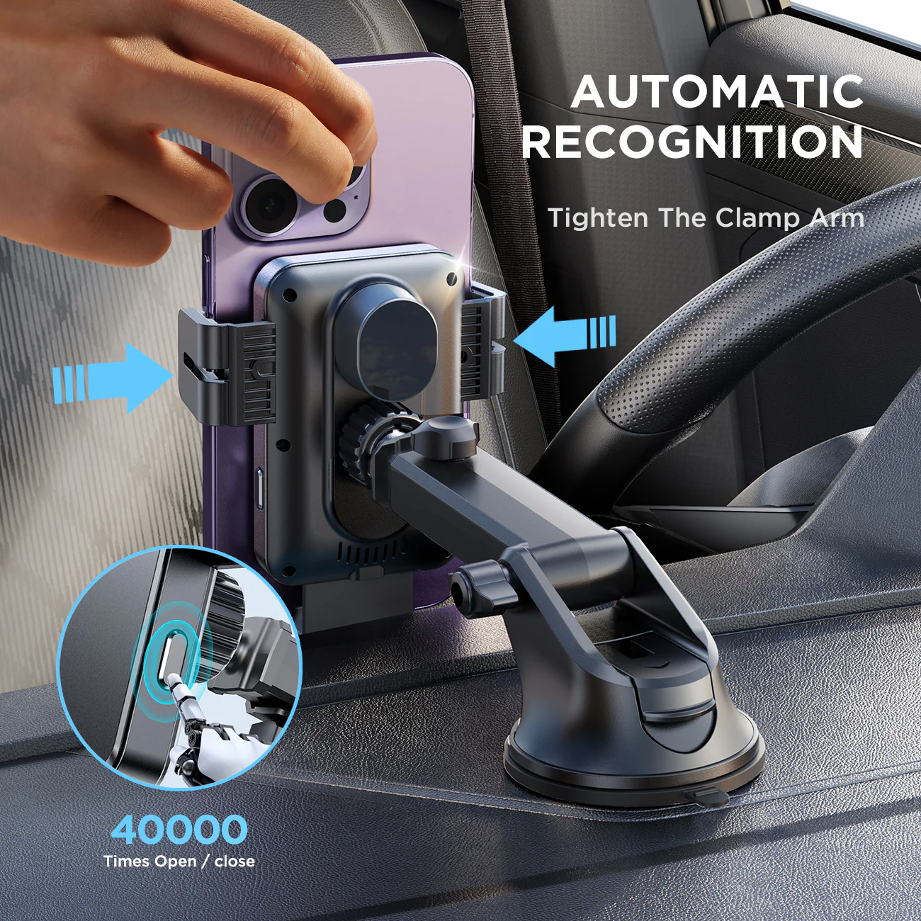 JR-ZS219 Three-axis electric wireless charging car holder （dashboard）Black - Image 6